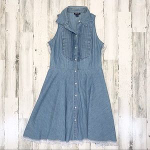 American Living | Denim Button Front Lace Dress